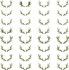 Fototapeta premium Deer Antler Silhouette Collection with Wildlife Hunting Rustic Nature and Woodland Decorative Elements