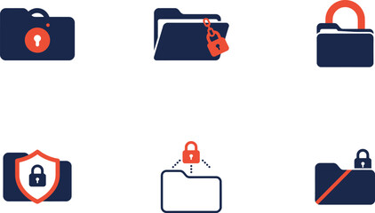 Fototapeta premium Collection of security icons depicting locked and protected document folders for data safety concepts