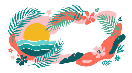 Fototapeta premium Tropical Summer Frame with Palm Leaves and Sun Background