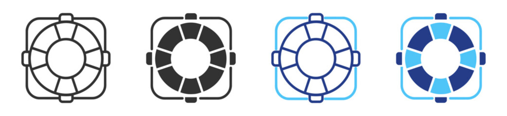 Marine lifebuoy icon set in outline and solid style with beach safety symbols on transparent background © TanyaK
