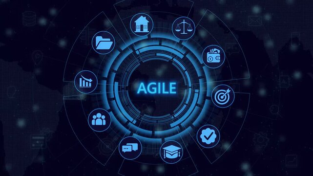 agile standards quality control assurance warranty business technology concept. Business technology process improvement concept on virtual screen