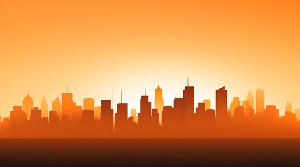 Obraz premium Minimalistic Cityscape Silhouette at Sunset with Vibrant Orange Sky