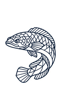 A stylized geometric line art illustration of a jumping fish.