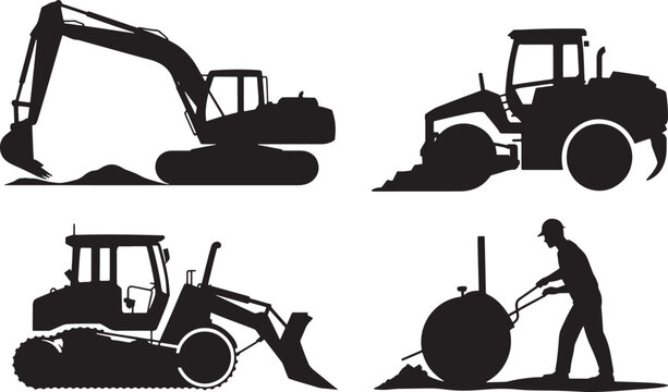 Set of construction machinery silhouettes
