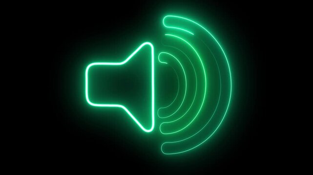 Speaker neon icon animated on, speaker volume animation, microphone, sound voice speaker icon animated optimized for audio UI and sound visualization black background 4k animation