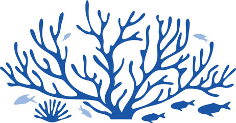 Oceanic coral reef, blue marine life, vector illustration, aquatic ecosystem, sea creatures © Bohemia