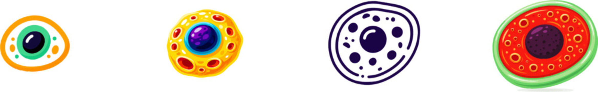 A flat vector illustration of a biological cell nucleus features dual membrane walls, nuclear pores, and a dense dark purple nucleolus against a clean white background