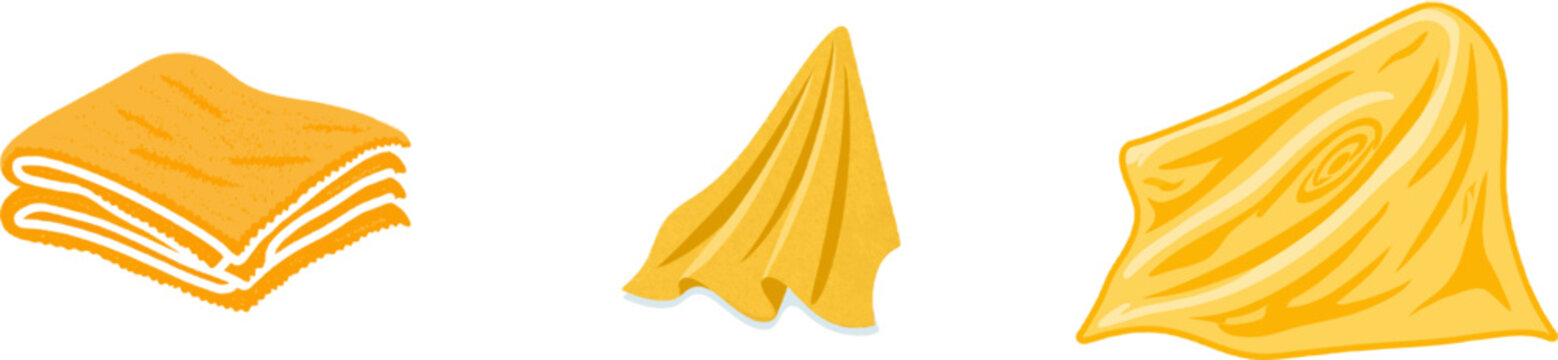 A soft, irregular-edged piece of golden-yellow chamois leather cloth with velvety natural texture folds neatly folded on a solid white background