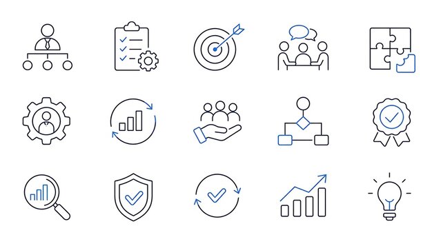 Management and quality control icon set. Thin line editable stroke vector outline illustration