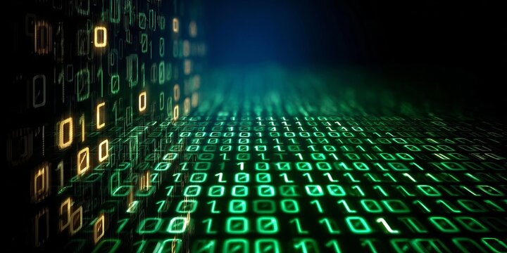 Digital Binary Flow Illustrated Background, Representing Zero and One in Information Technology Code
