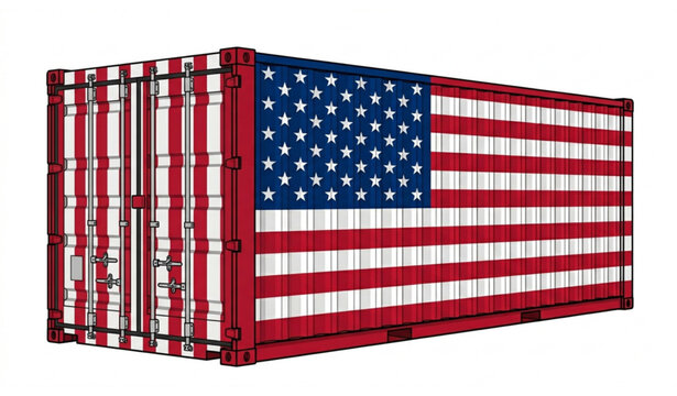 United States Flag Shipping Container Isolated on White Background International Cargo Vector Illustration
