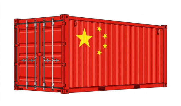 China Flag Shipping Container Isolated on White Background International Cargo Vector Illustration
