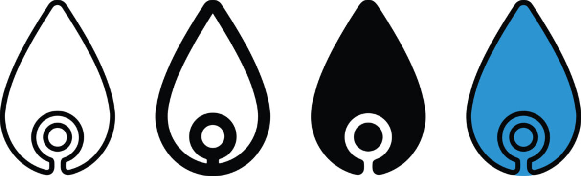 Drop shaped icon with circular element flat vector illustration variations