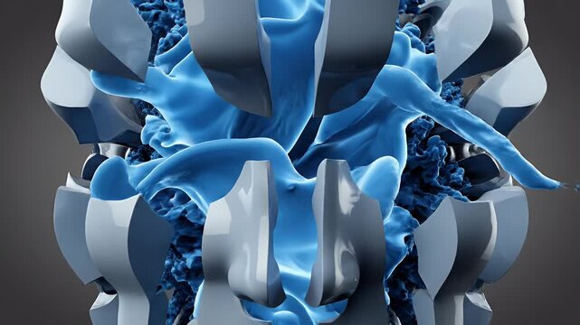 Close-up of a fragmented, futuristic humanoid face with glowing blue energy within