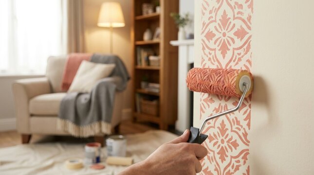 DIY Home Improvement: Decorative paint project inside cozy residential environment

