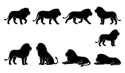Lion Silhouette Walking Pose Minimal Wildlife Vector Set for Nature Design © MDSAKIB