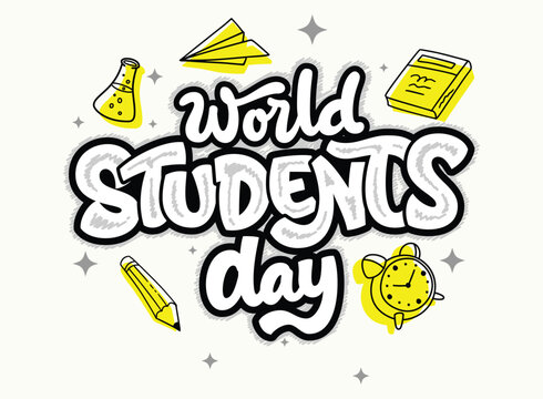 White and yellow world students day lettering vector illustration