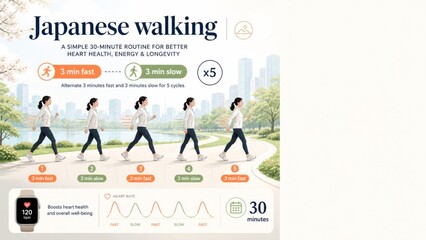 Japanese walking fitness infographic promoting healthy habit and exercise routine © dvoevnore