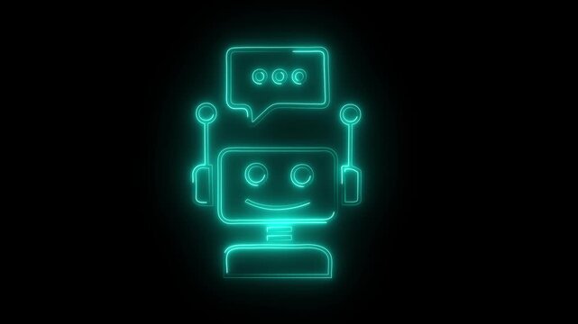 Futuristic animated neon robot chatbot icon for artificial intelligence and technology concepts of assistance for communication and support icon .