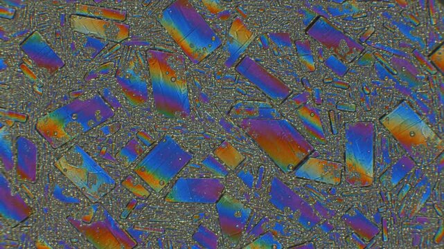 Abstract Colorful Crystal Structures Under Microscope, Polarization Microscopy