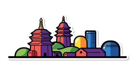 Fototapeta premium Colorful illustration of temple towers.