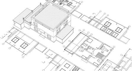 Fototapeta premium residential house architectural sketch 3d illustration