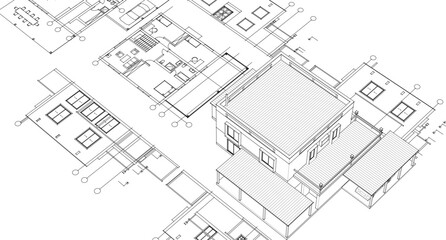 Fototapeta premium residential house architectural sketch 3d illustration