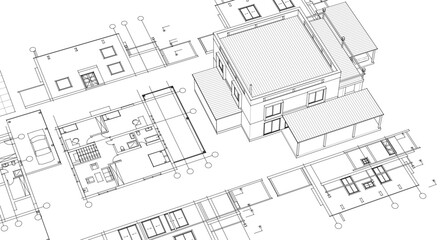 Fototapeta premium residential house architectural sketch 3d illustration