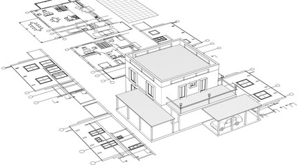 Fototapeta premium residential house architectural sketch 3d illustration