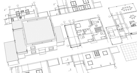 Fototapeta premium residential house architectural sketch 3d illustration