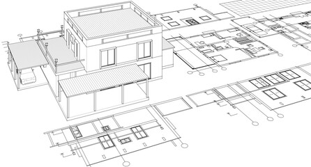 Fototapeta premium residential house architectural sketch 3d illustration
