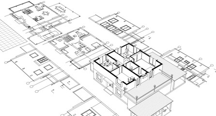 Fototapeta premium residential house architectural sketch 3d illustration