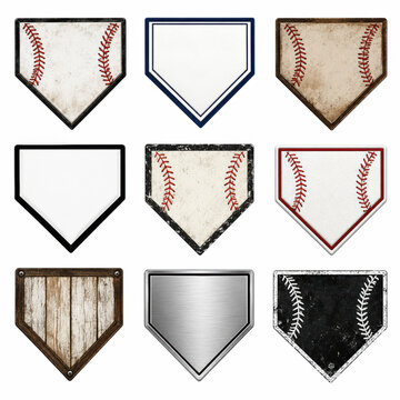 Set of baseball home plate icons with different textures and design styles