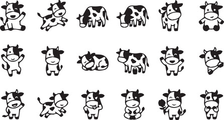 Obraz premium Cute Cartoon Cow Character Set for Kids Illustration Design