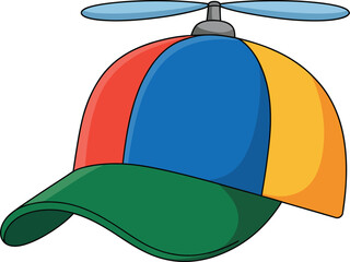 Colorful propeller hat with green brim and vibrant panels for playful design.