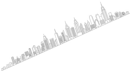 Obraz premium Tilted minimalist line art illustration of New York City skyline with famous skyscrapers.