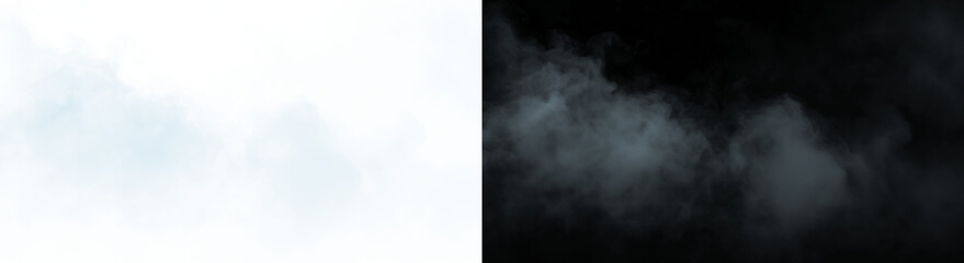 Fototapeta premium Realistic Icy Blue Fog PNG on Dual Background, Cinematic Smoke Overlay, Ethereal Mist Texture, Atmospheric Vapor Effect, Dreamy Cloud Layer