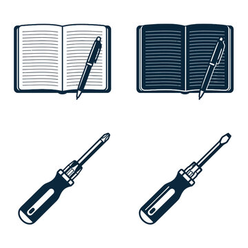 Generic illustration of writing tools and hand tools