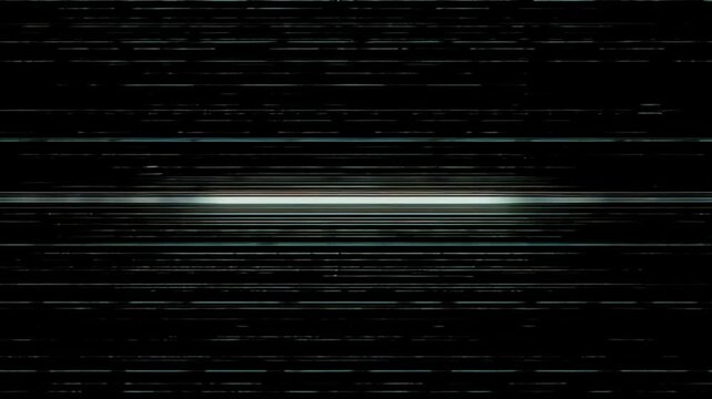 Digital glitch effect with horizontal scanning lines on black