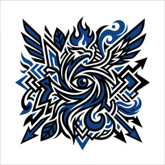 Obraz premium Intricate blue and black tribal design with an eye and eagle
