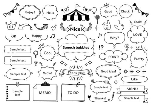 Pop and cute line art speech bubble and frame set
