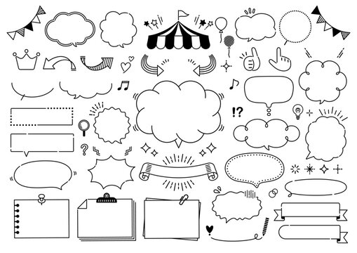 Pop and cute line art speech bubble and frame set