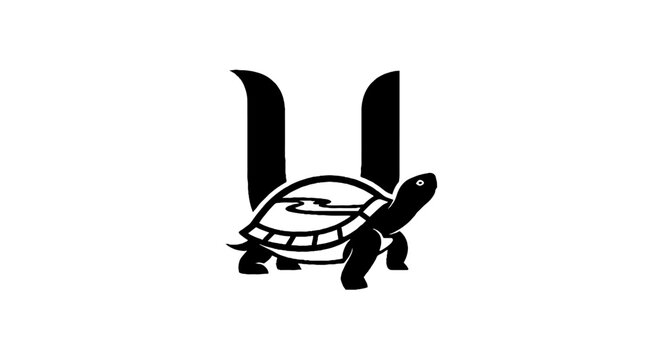 Black and white turtle logo design with letter U.