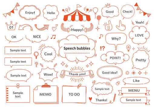 Pop and cute line art speech bubble and frame set