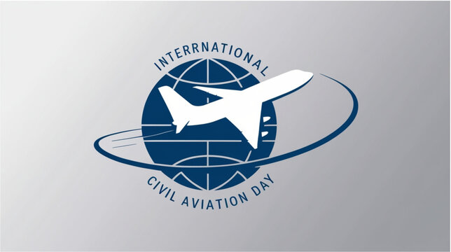 The image is a composite landscape and graphic designed for International Civil Aviation Day, using the scenic mountain range fas its base. The snowy peaks, pine trees, and misty valle