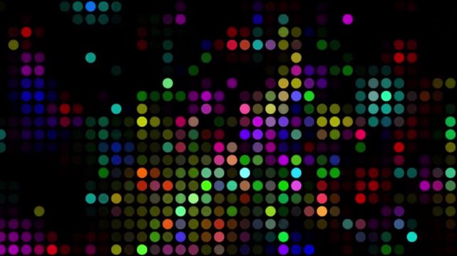 Abstract colorful dot pattern on black background.