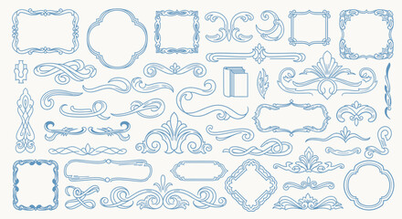 Collection of hand drawn wedding dividers. Vector calligraphic lines, vintage borders and floral laurels. Vector isolated flourish ink elements. © bow