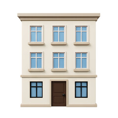 Fototapeta premium Cartoonish building with windows and a door on a white background