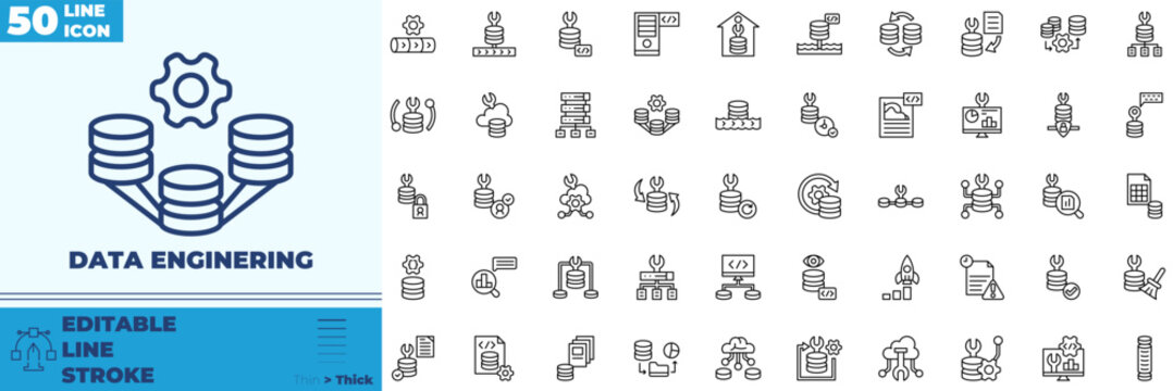 Data Engineering Line Editable Icons set