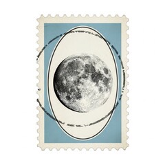 Obraz premium Full moon inside an oval frame on a vintage postage stamp design isolated on white background